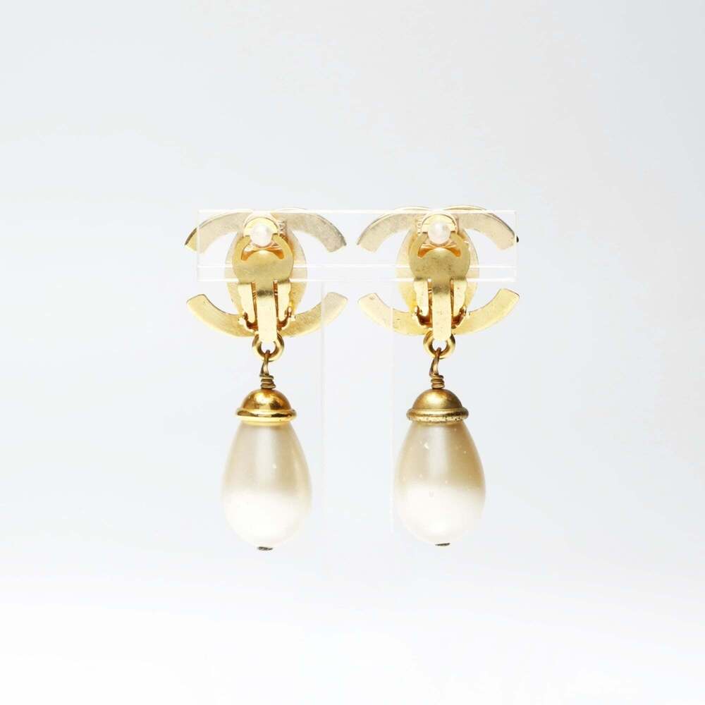CHANEL Authentic Gold Pearl Logo Earrings - Picture 2 of 7